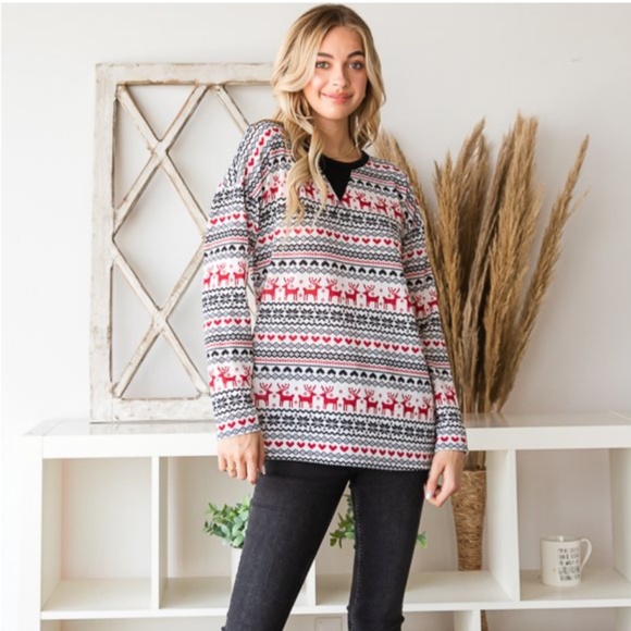 HEIMISH USA Red and Black Patterned Long Sleeve Top - Picture 9 of 9